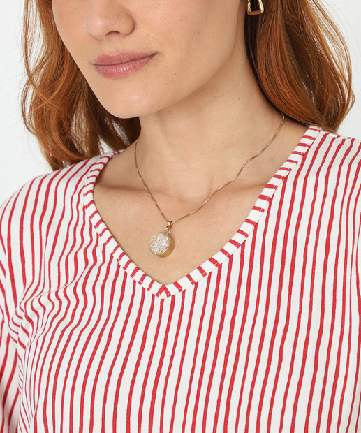 Blusa Feminina Listrada Manga Curta Marisa Vermelho