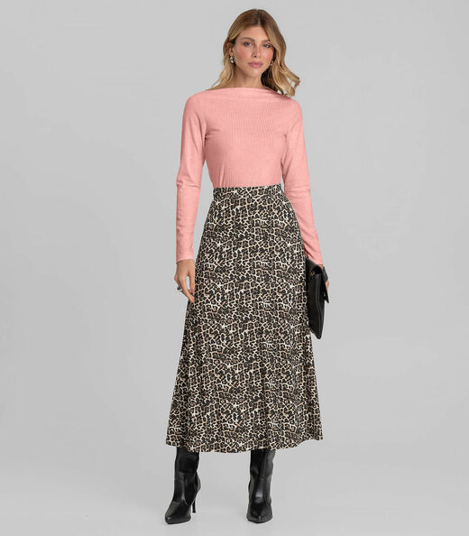 Blusa Feminina Manga Longa Canelada Dianna Rosa