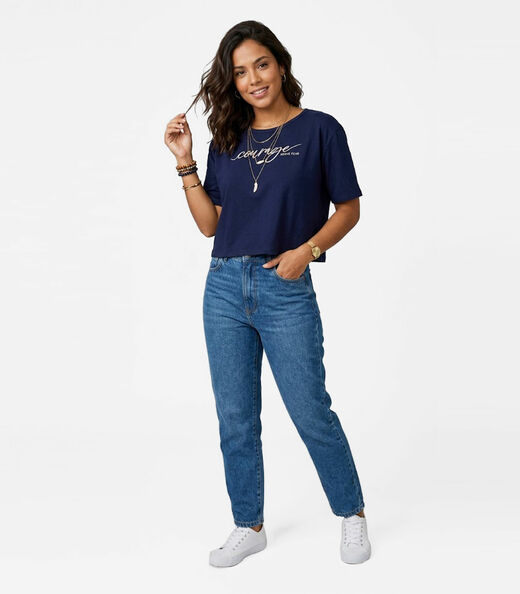 T-Shirt Cropped Feminina Com Estampa Infinita Cor Azul