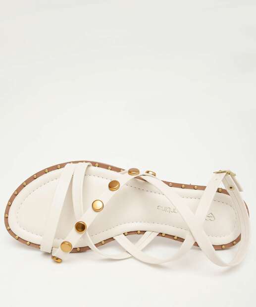 Sandália Feminina Rasteira Tiras Tachas