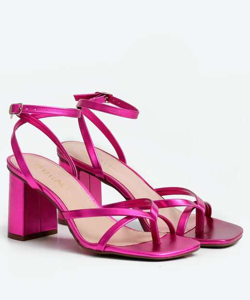 Sandália Salto Grosso Feminina Metalizada Via Uno 