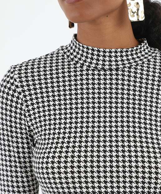 Blusa Feminina Pied Poule Manga Longa Marisa Preto