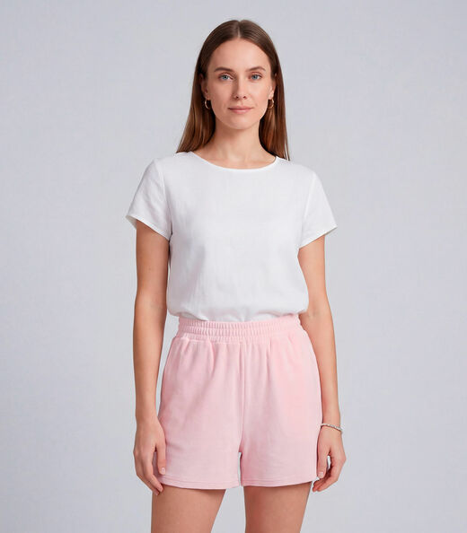 Shorts Feminino Em Plush Infinita Cor Rosa