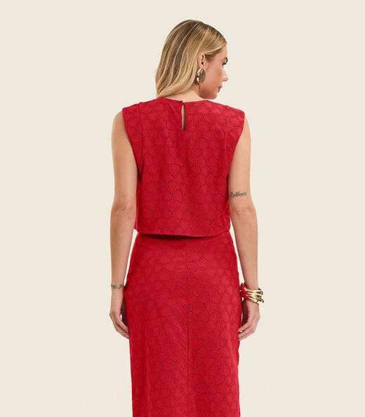 Blusa Feminina Manga Curta Em Laise Endless Vermelho