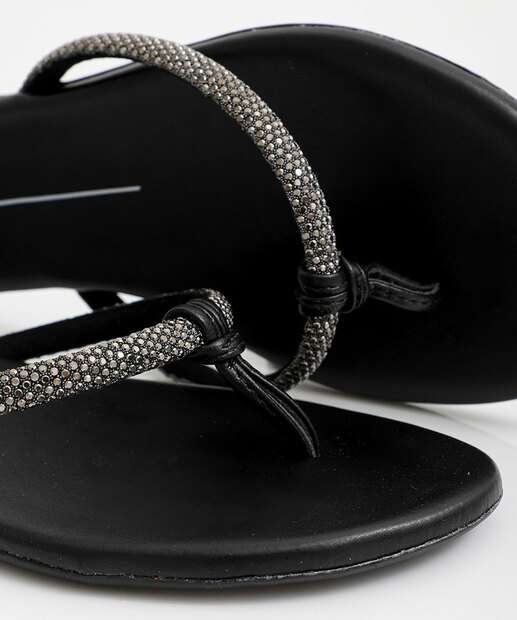 Rasteirinha Feminina Tiras Strass Moleca Preto