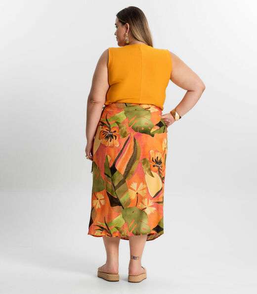 Saia Midi Plus Size Secret Glam Laranja