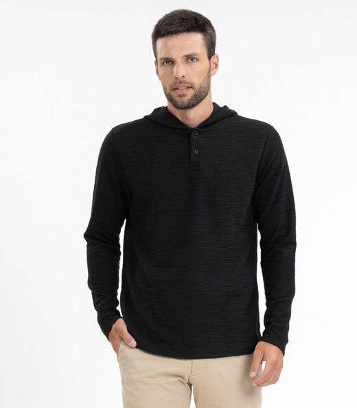 Blusão Masculino Com Capuz Maquinetado Diametro Preto