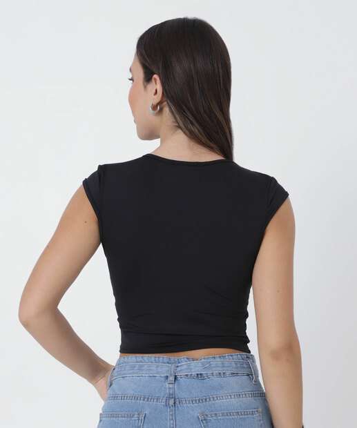 Blusa Cropped Feminina Víes Manga Curta Marisa