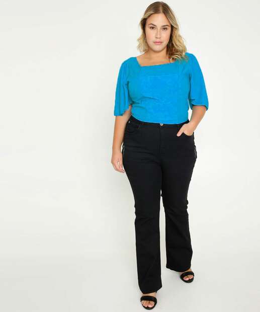 Blusa Plus Size Feminina Lastex Manga Curta 