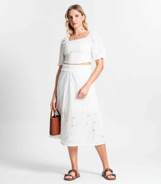 Saia Midi Feminina Em Laise Endless Bege