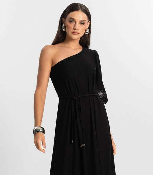 Vestido Midi em Viscose Creponada Endless Preto