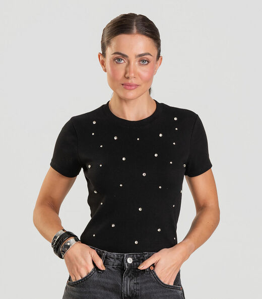 Image_Blusa Feminina Manga Curta Com Rebites Dianna Preto