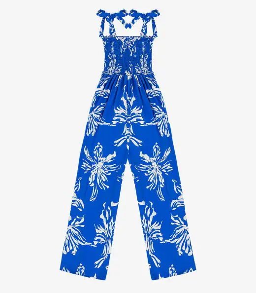 Macacão Longo Feminino De Lastex Estampado Select Azul