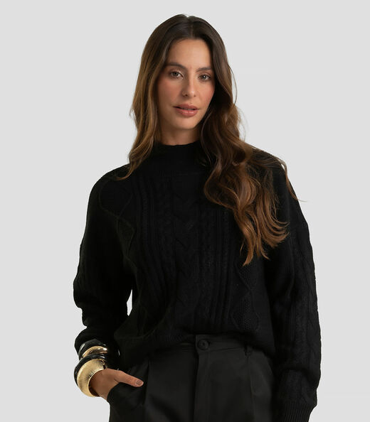 Image_Suéter Feminino em Tricot Com Detalhes Dianna Preto