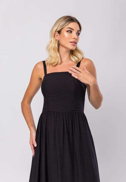Vestido Midi Alfaiataria Bolsos Preto Salvatore
