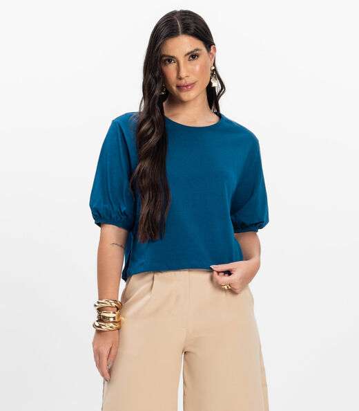 Image_Blusa Manga Camponesa Feminina Rovitex Azul