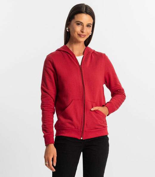 Jaqueta Feminina Básica com Capuz Rovitex Vermelho