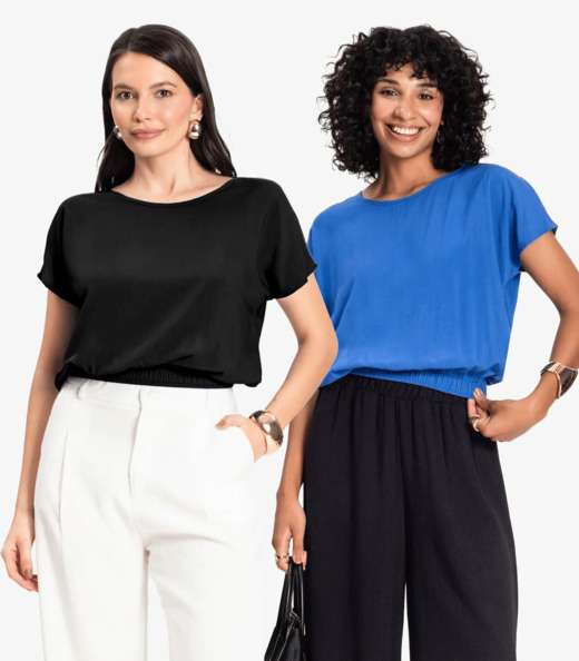 Kit 2 Blusas Femininas Manga Curta Infinita Cor Sortidas