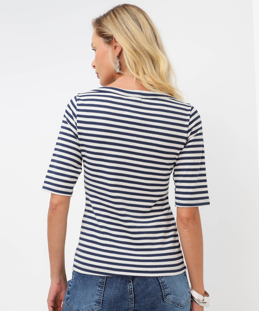 Blusa Feminina Listrada Canelada Marisa Azul