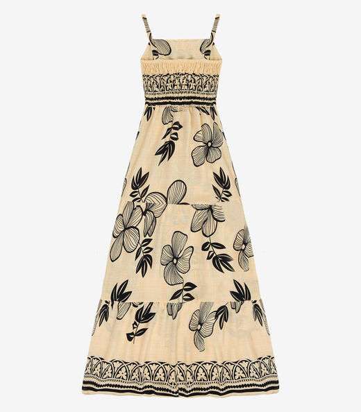 Vestido Longo Feminino Lastex Estampado Select Preto