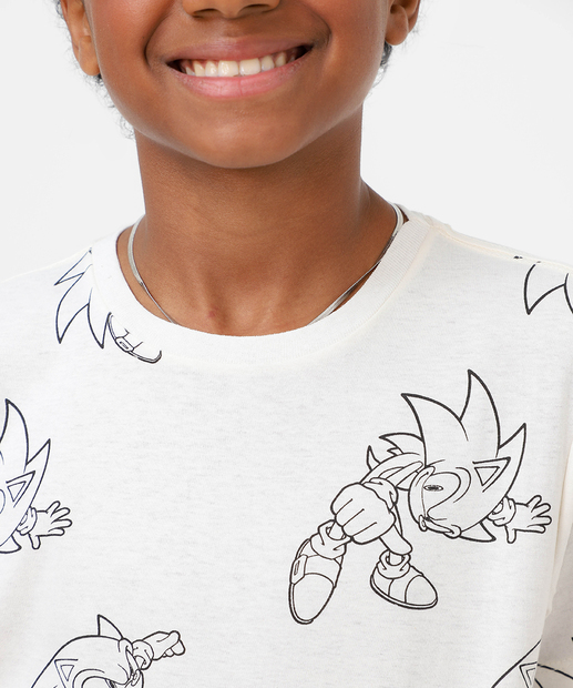Camiseta Juvenil Sonic Tam 10 a 16 Off White