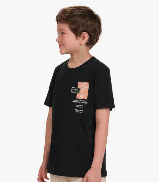 Camiseta Menino em Meia Malha Trick Nick Preto