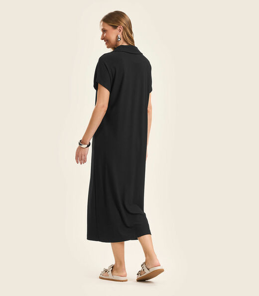 Vestido Midi em Visco Creponada Rovitex Preto