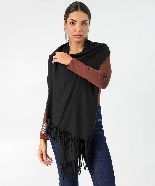 Cachecol Feminino Liso Franja Marisa Preto