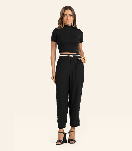 Calça Pantalona em Viscose Double Feminina Endless Preto