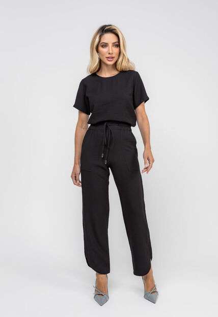 Blusa Alfaiataria Básica Manga Curta Preto Salvatore