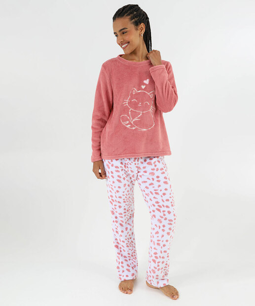 Image_Pijama Feminino Plush Estampa Gato Manga Longa Marisa