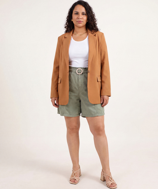 Bermuda Plus Size Feminina Sarja Cinto Verde