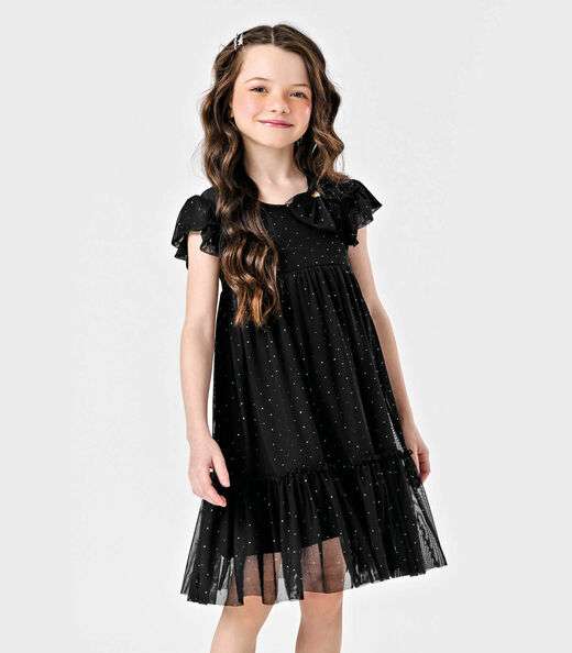 Image_Vestido Infantil Tule Glitter Com Laço Trick Nick Preto
