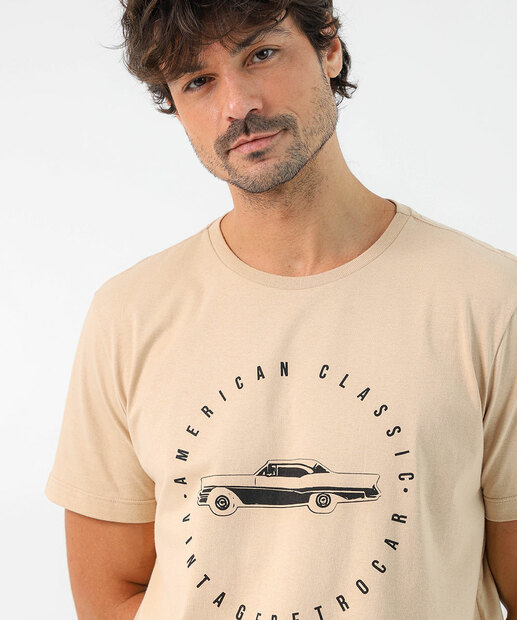 Camiseta Masculina Estampa Frontal Marisa Bege
