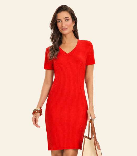 Vestido Feminino Em Ribana Canelada Rovitex Laranja