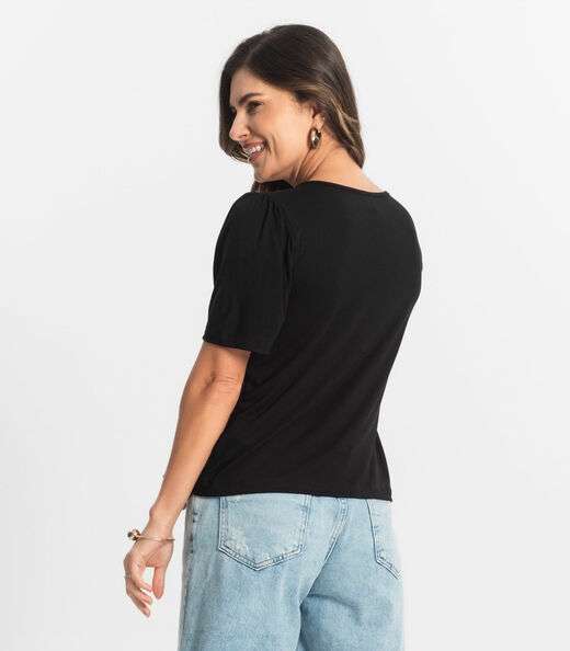 Blusa Feminina Manga Curta Viscotorcion Select Preto