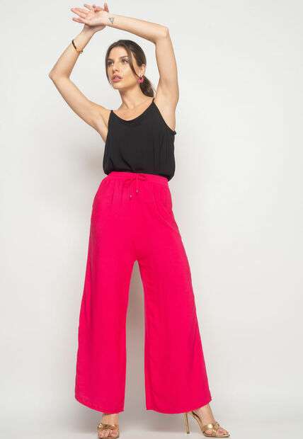 Image_Calça Wide Leg Viscolinho Com Bolso Rosa Salvatore Fashion