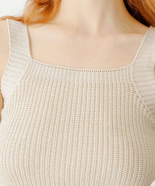 Blusa Cropped Regata Feminina Tricô Marisa Bege