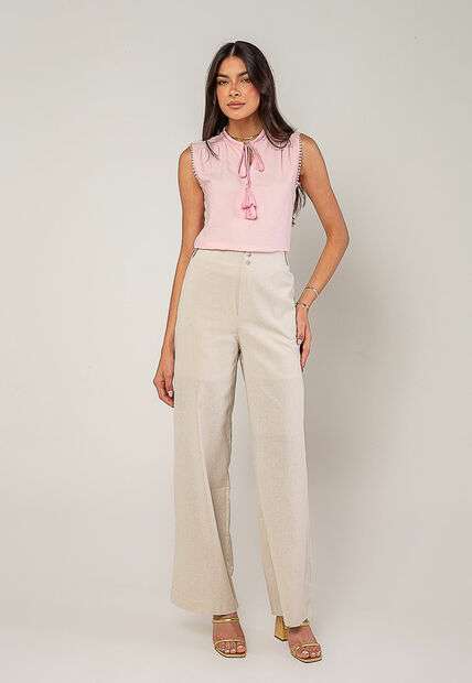 Regata Alfaiataria Com Amarração E Detalhe de Pompons Rosa Salvatore