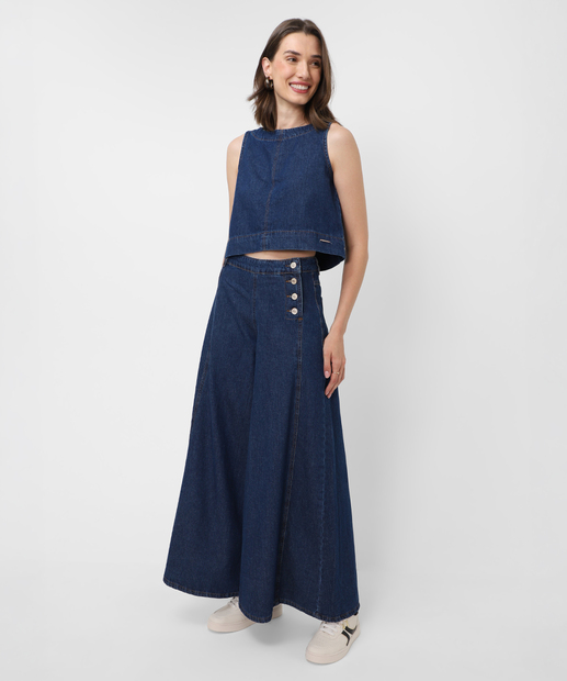 Blusa Feminina Jeans Sem Manga Sawary Azul 