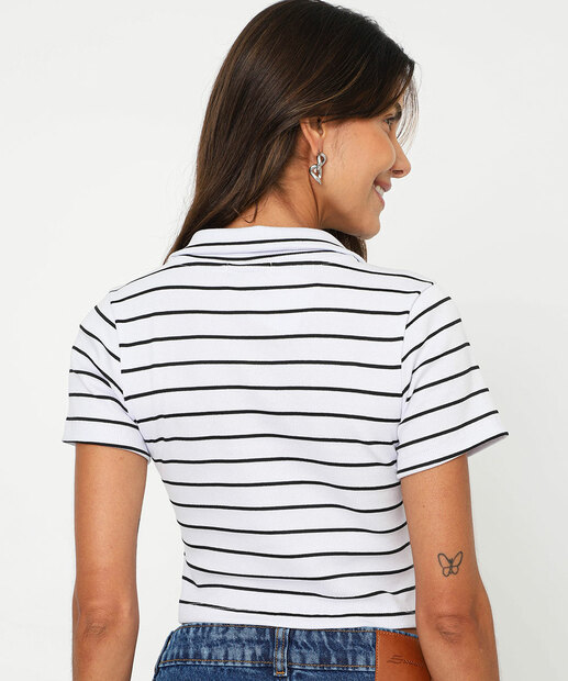Blusa Polo Cropped Feminina Canelada Marisa Off White