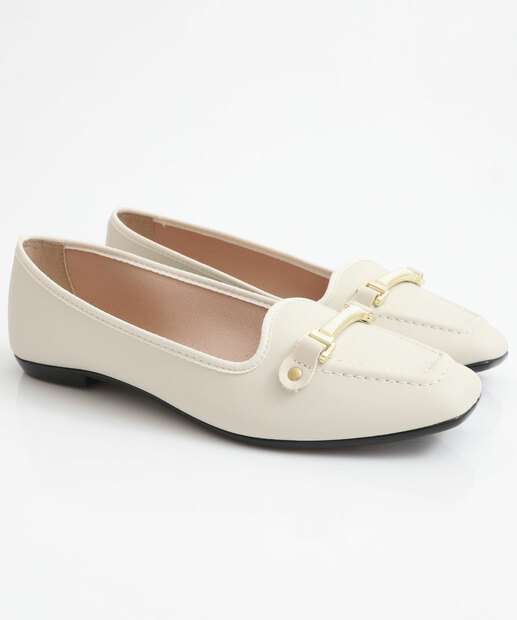 Sapatilha Feminina Bico Quadrado Moleca Off White