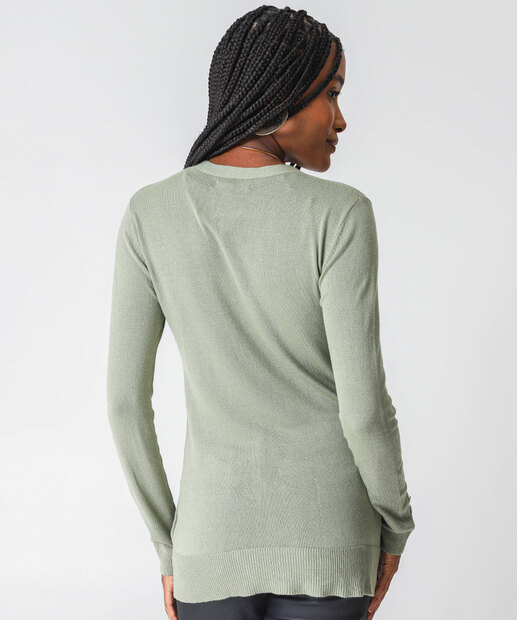Cardigan Feminino Tricô Alongado Bolsos Marisa Verde
