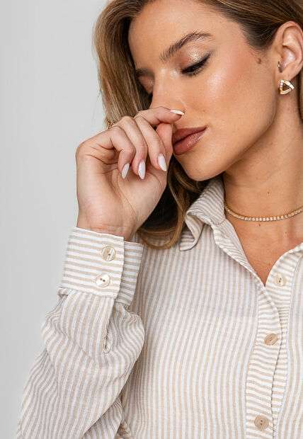 Camisão Listrado Alfaiataria Bege Salvatore