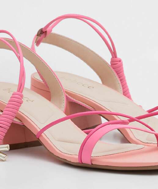 Sandália Salto Grosso Feminina Tiras Amarração Bebecê