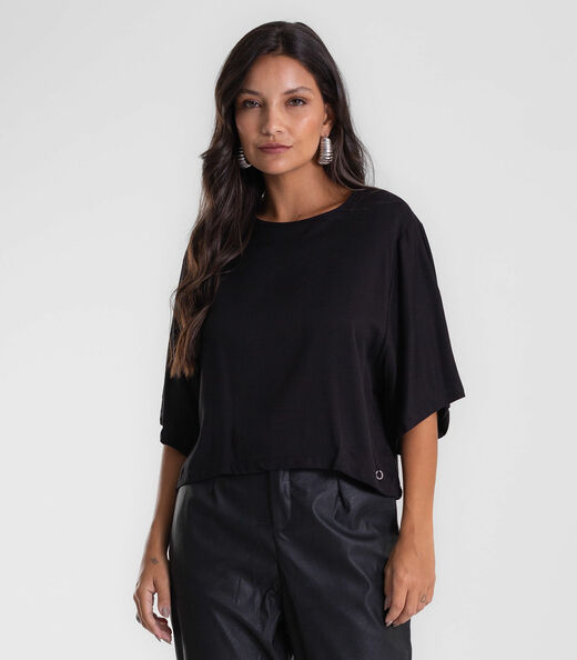 Blusa Feminina Box Manga Ampla Viscose Endless Preto