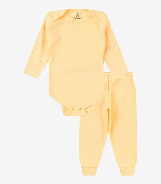 Kit 4 Body Bebê Canelado 2 Peças Kappes Amarelo