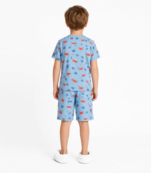 Pijama Infantil Masculino Blusa E Bermuda RoviKids Azul
