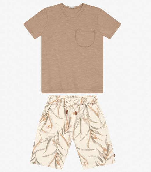 Conjunto Masculino Camiseta com Bermuda Trick Nick Marrom