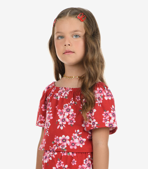 Conjunto Blusa com Saia Cotton Rovi Kids Vermelho